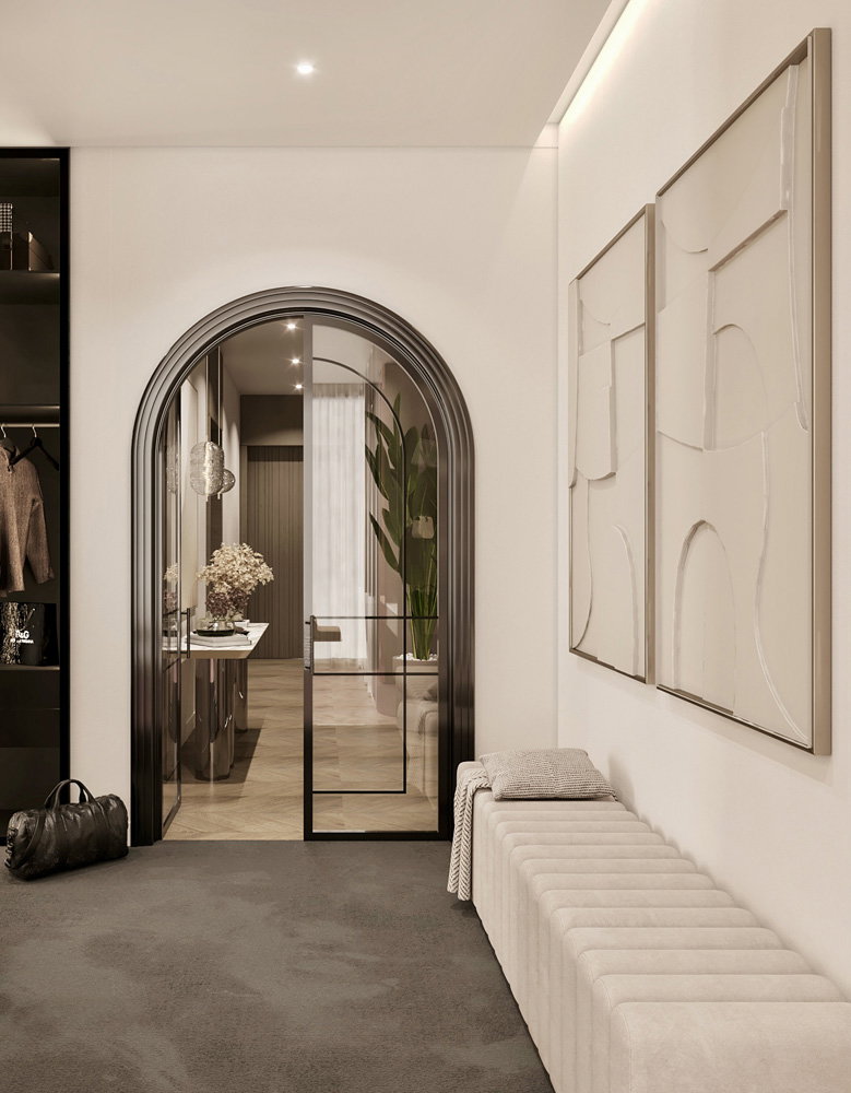 Dressing room entrance of a Dubai Hills villa by Fajr Interiors, Dubai