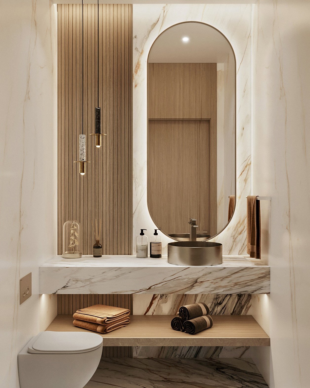 Powder room of a Dubai Hills villa by Fajr Interiors, Dubai