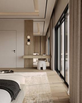 Render of the dressing area at Cluster 7, Villa 14, beside the bedroom