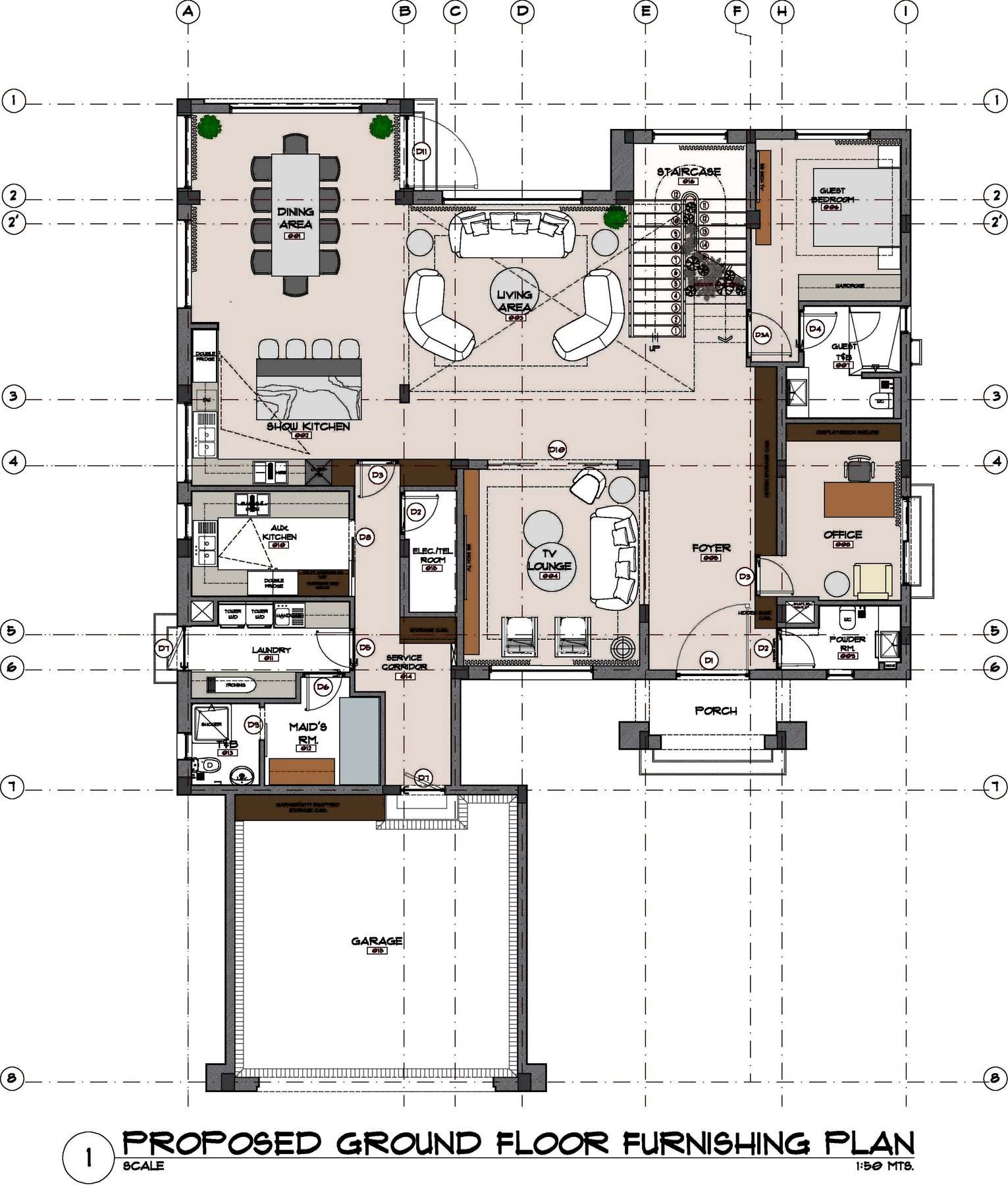 Proposed ground floor furnishing plan for Cluster 49, Villa 13, Jumeirah Islands, by Fajr Interiors