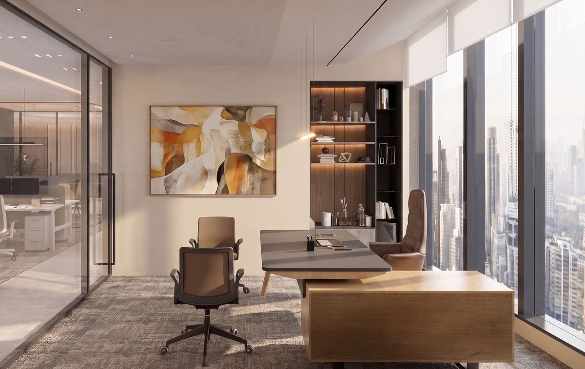 Render of the Opus Tower office by Fajr Interiors: private office