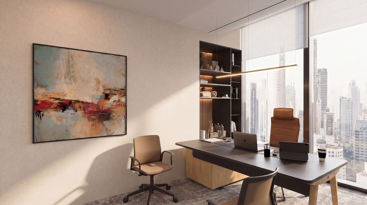 Render of the Opus Tower office by Fajr Interiors: private office