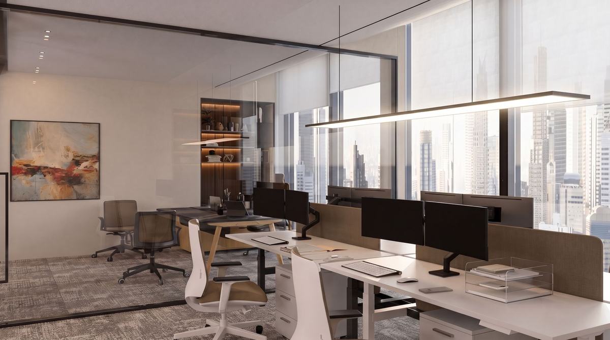 Render of the Opus Tower office by Fajr Interiors: private office