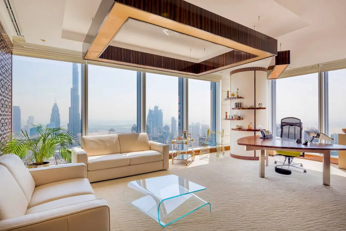 Executive office with city view delivered by Fajr Interiors for Serene, Vision Tower, Dubai