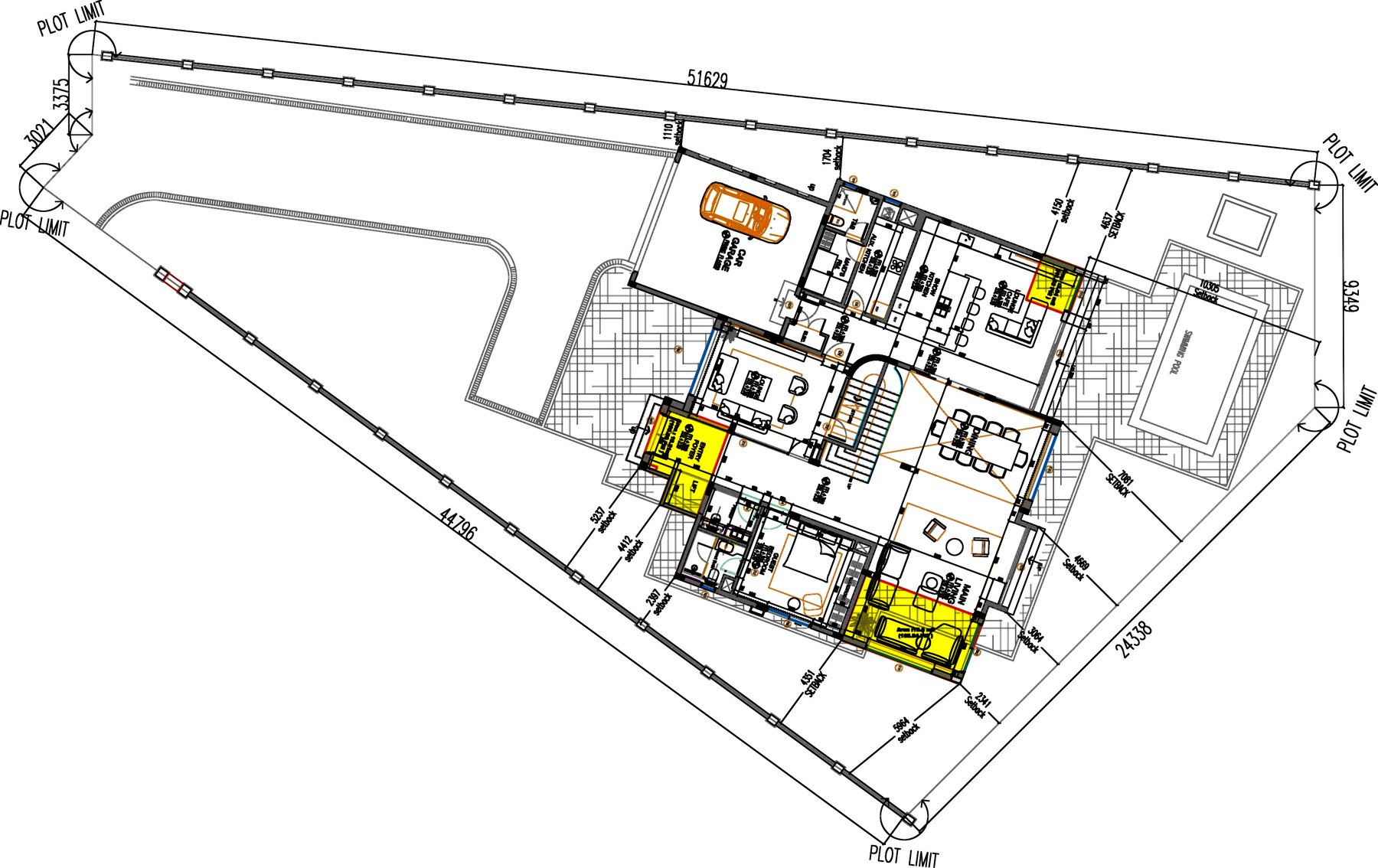Site plan of Cluster 39, Villa 3, Jumeirah Islands, showing the villa on its plot with the garden and car parking