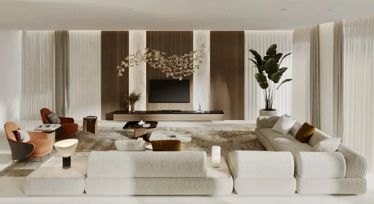 Villa living room delivered by Fajr Interiors, Dubai