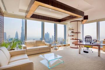 Executive office with city view delivered by Fajr Interiors for SBC, Dubai