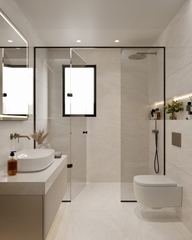 Render: shower room, the interior design by Fajr Interiors for Cluster 39, Villa 1, Jumeirah Islands