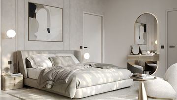 Render: bedroom, the interior design by Fajr Interiors for Cluster 39, Villa 1, Jumeirah Islands