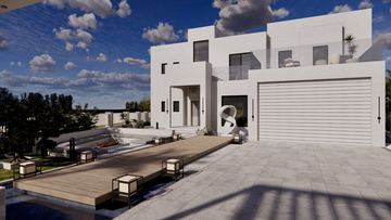 Render: deck walkway and lanterns, the landscape designed by Fajr Interiors for Cluster 39, Villa 1, Jumeirah Islands