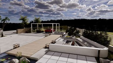 Render: deck, planter and driveway, the landscape designed by Fajr Interiors for Cluster 39, Villa 1, Jumeirah Islands