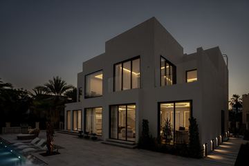 Photograph: the villa at night, the finished villa, Cluster 39, Villa 1, Jumeirah Islands, by Fajr Interiors