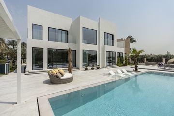 Photograph: the pool and terrace, the finished villa, Cluster 39, Villa 1, Jumeirah Islands, by Fajr Interiors