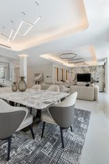 Photograph: dining and living, the finished villa, Cluster 39, Villa 1, Jumeirah Islands, by Fajr Interiors